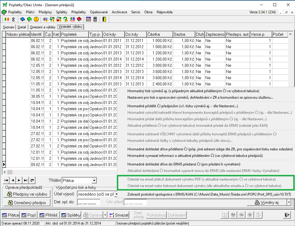 Obr. 1. Rozesílání výzev k platbám poplatků