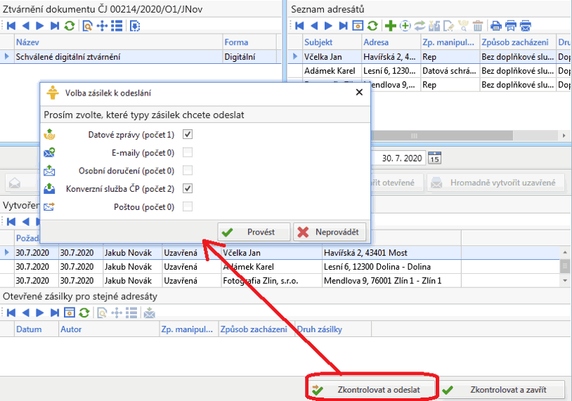 Obr. 3. Odeslání přes konverzní službu České pošty